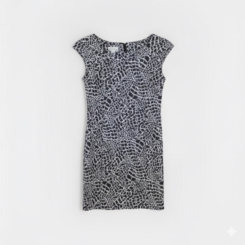 Kim Rogers Petite 10P Gray & Black Animal Print Sheath Dress | Stretch Workwear